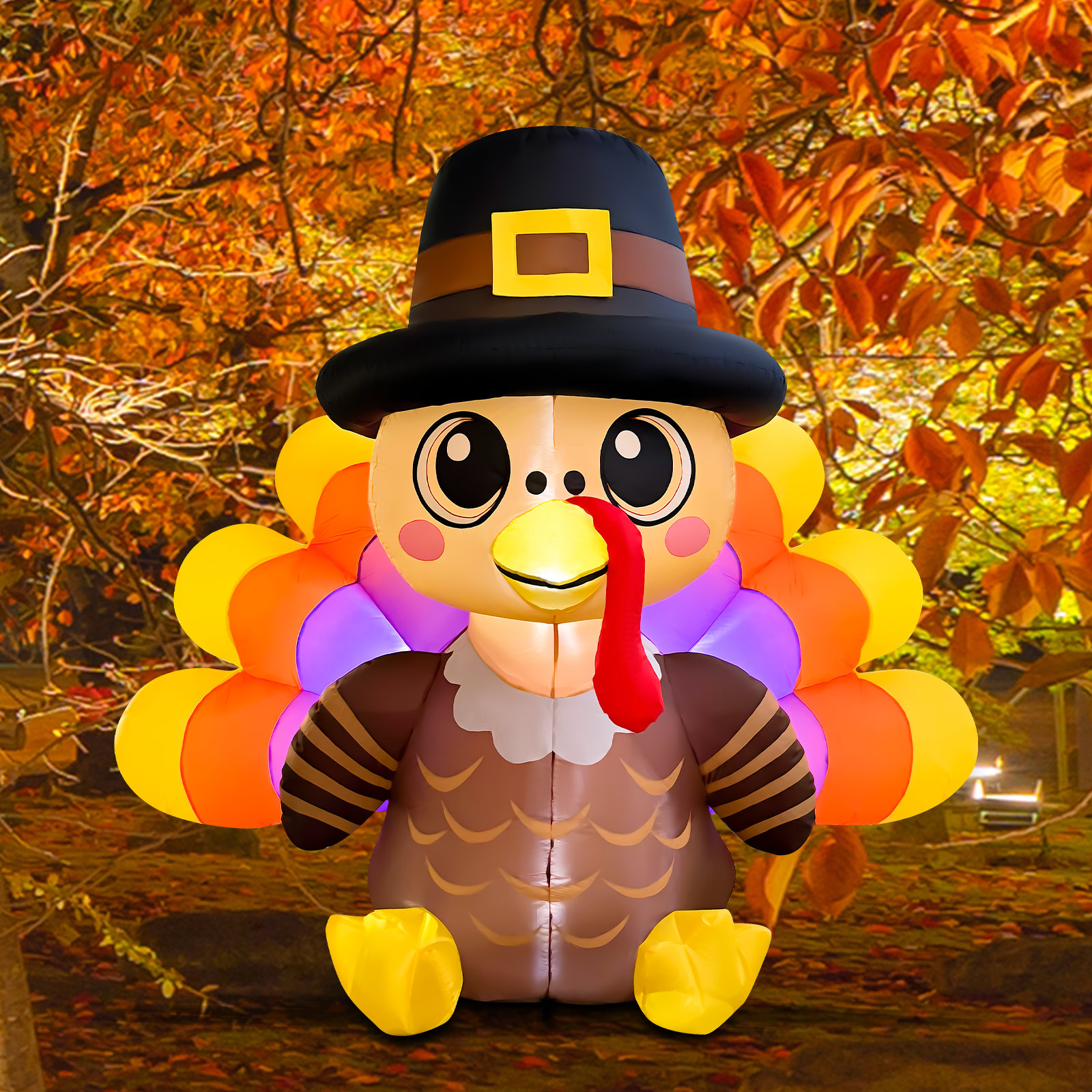 Turkey Inflatable Toy August Grove® 7 Ft Thanksgiving Inflatable Turkey With Built-in Led ...
