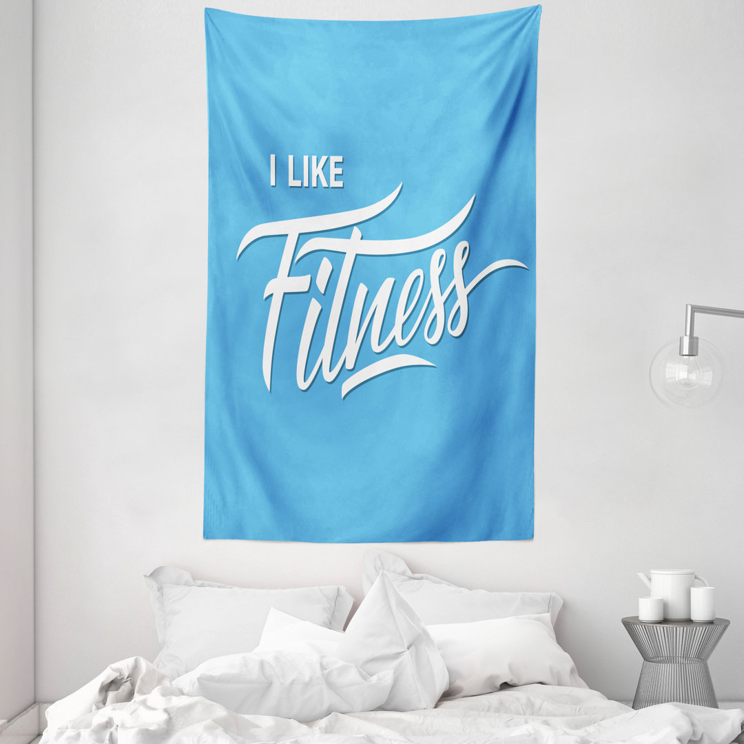 Wandteppich, I Like Fitness Words, Blassblau und Weiß