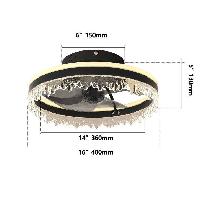 Ventilateurs de plafond avec lumières et télécommande, ventilateur de plafond noir à profil bas, ventilateur DEL encastré moderne à intensité variable 3000-6000K, 6 vitesses de vent