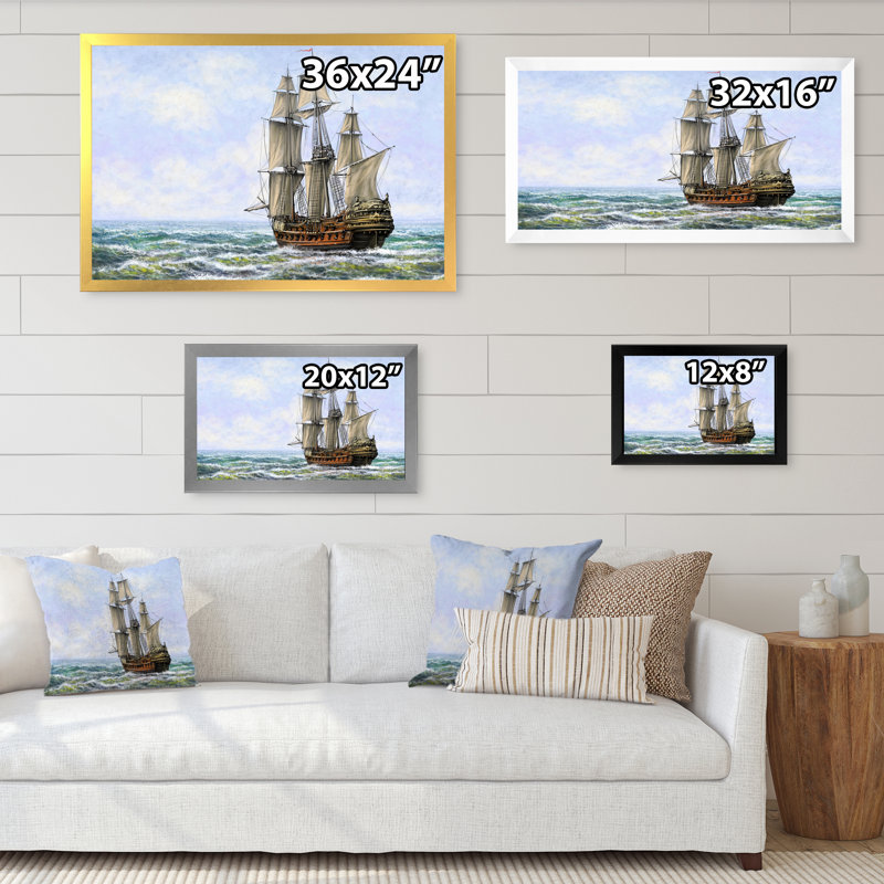Old Naval Ship I - peinture sur toile, Cadre photo blanc, H 24 po x l 36 po x P 1 po