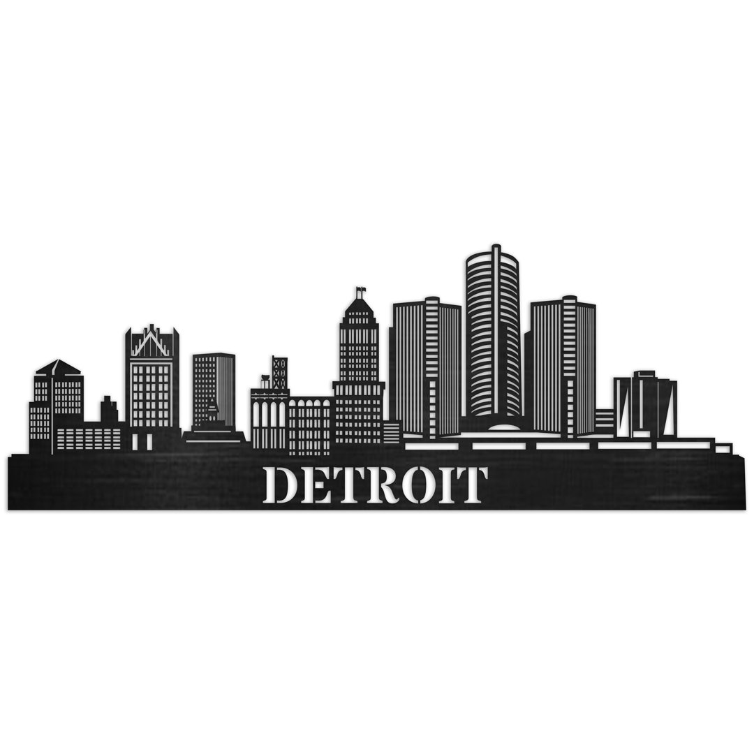 Detroit City Skyline Hanging Wooden Wall Décor Trinx 