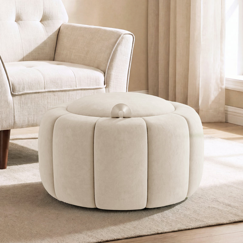 Repose-pieds rond avec rangement 27,2 po, Velours - beige