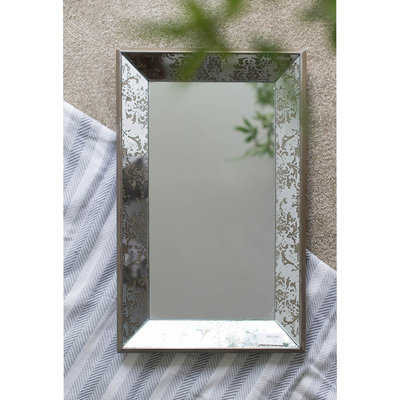 24" x 15" Antique Silver Rectangle Mirror with Floral Accents