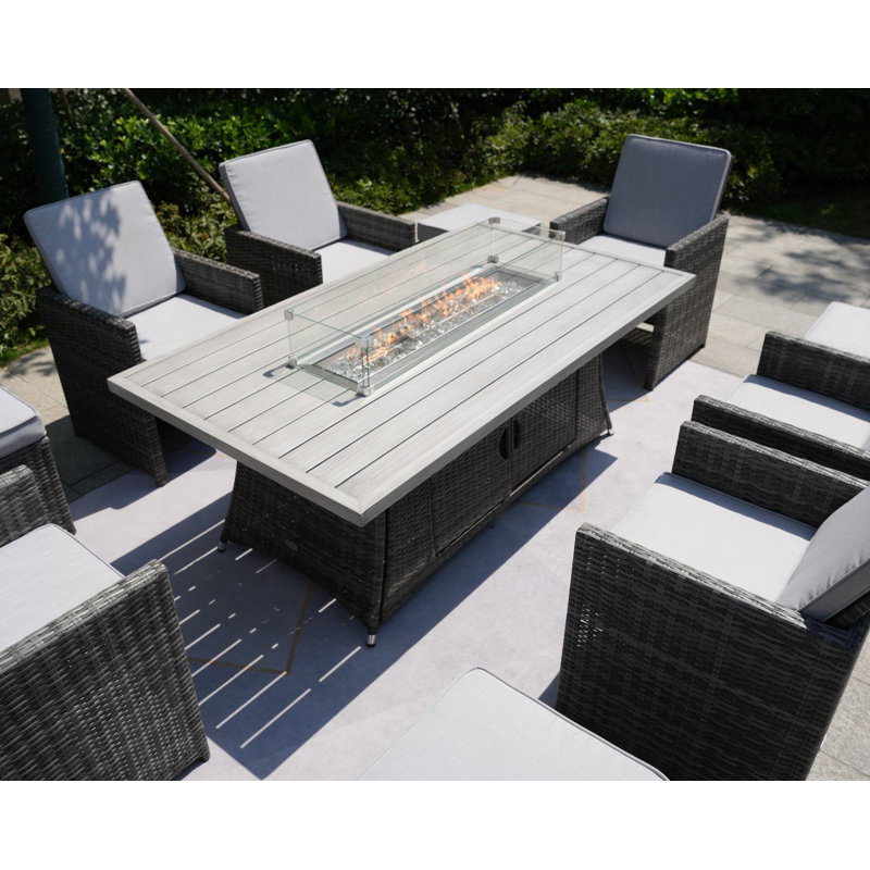 Ensemble de table de salle à manger rectangulaire en aluminium pour 10 personnes avec coussins Alseepa