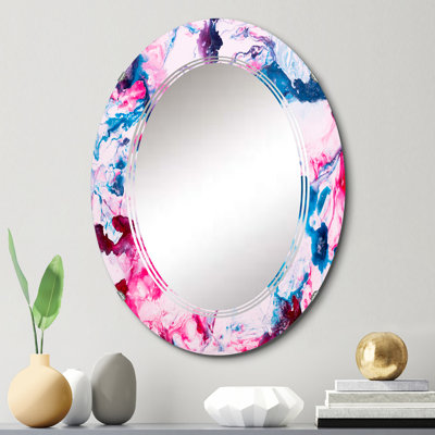 Rose et bleu marbre liquide Art Universe - miroir mural moderne ovale