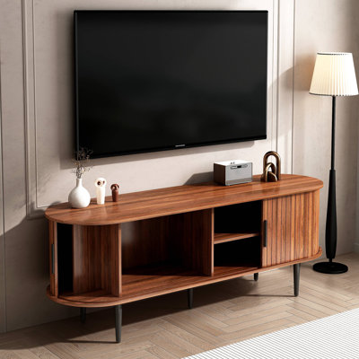 Meuble télé, console de télévision moderne 55 po avec compartiment de rangement et porte coulissante, centre de jeu avec armoire de jeu