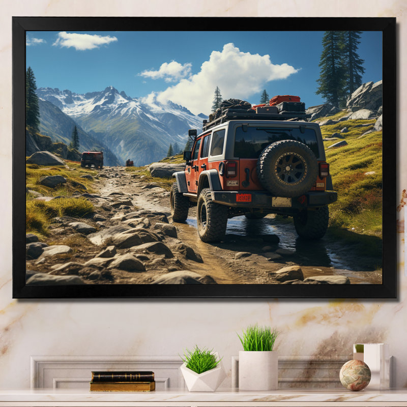 Jeep rouge au parc national de Yosemite, H 34 po x l 44 po x P 1,5 po, Cadre simple noir