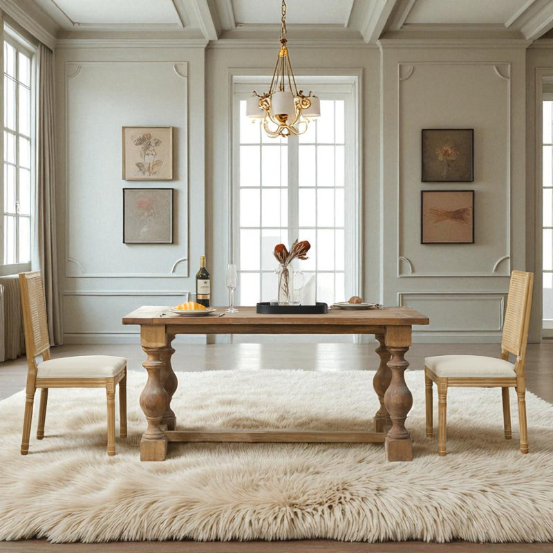 Amando French Country Style Dining Chairs, Louis Dining Chairs With Square Rattan Backrest And Exquisitely Carved Solid Wood Frame