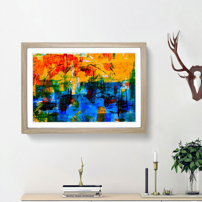 Abstract Art Painting Vol.57 by S.Johnson - Framed Print, 27cm H x 36cm W x 2cm D, Oak Framed