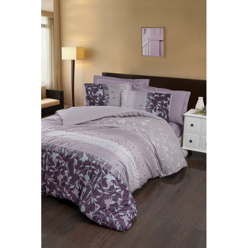 Luxurious King Quilt Cover Set (3 Pieces), Lilac, 94.5 x 86.6 inches | 100% Cotton Satin, 210 Thread Count | Machine Washable, Elegant Button Closure Duvet & Envelope Pillowcases | Perfect for Stylish Bedrooms