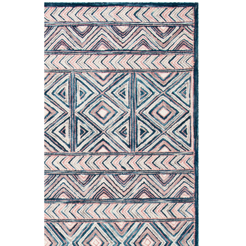 Tapis géométrique en laine et coton touffeté à la main Diep, Tapis de couloir 2 pi 3 po x 7 pi