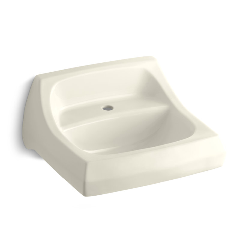Kingston Vitreous China Rectangular Wall Mount Bathroom Sink with Overflow, Biscuit, 8"