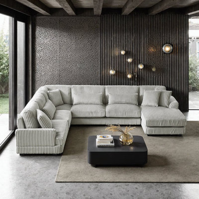 Canapé modulaire surdimensionné en U de 129 po avec méridienne 129 po | Revêtement en velours côtelé doux, canapé modulaire à 5 places pour le salon | Support à ressorts ensachés, 7 coussins inclus