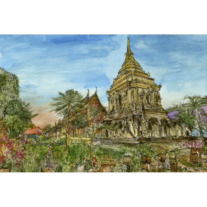 Chiang Mai II - Painting, 51 cm H x 76 cm W, Black Floater Framed