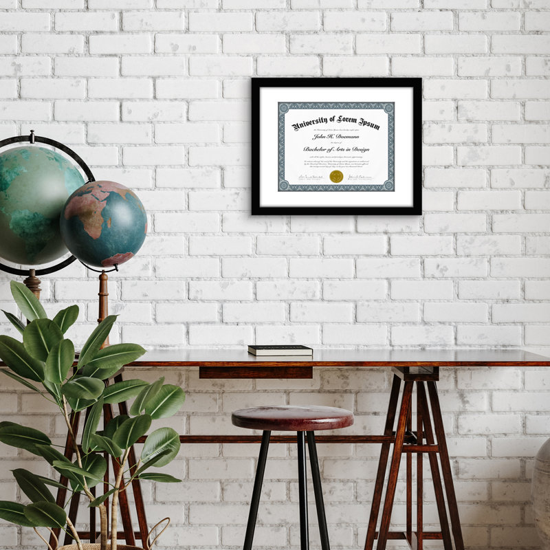 Janiene Diploma Frame - 11x14 with 8.5x11 Mat for Diploma - Wood + Glass, Black