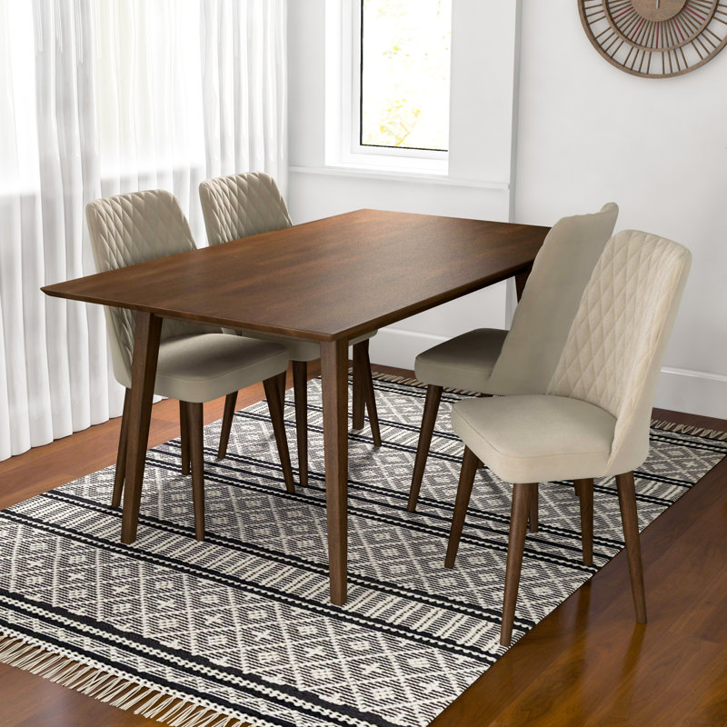 Arlonn 5-Piece Mid-Century Dining Set W/ 4 Velvet Dining Chairs, Beige