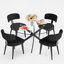 Ensemble de salle à manger à piédestal en verre avec chaises en peluche-443215774-443215768