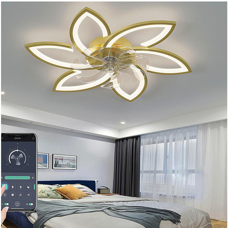 Ventilateur de plafond moderne avec télécommande, 3 couleurs de lumière, 6 vitesses, ventilateur de plafond doré convenant à la cuisine et à la chambre à coucher