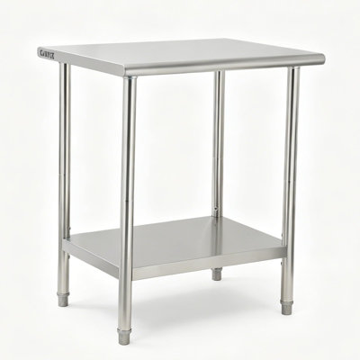 Stainless Steel Curved Edge Work Table 60 Inch Double Layer – Heavy Duty Commercial Prep Table with Hooks, 0.7mm Thick – for Kitchen, Lab & Workshop