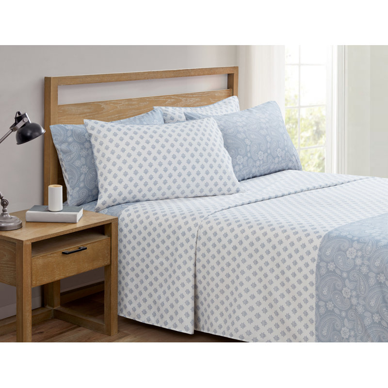 Ensemble de draps à motif cachemire bleu, Ensemble de draps pour taille de lit grand avec qu