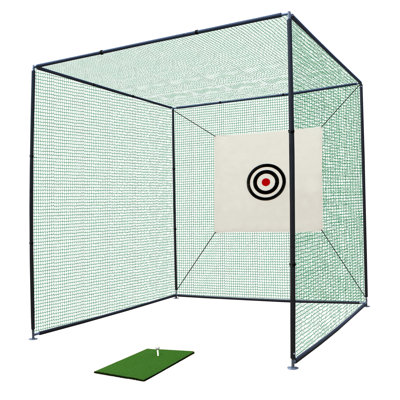 Cage de pratique de golf extérieure 10 x 10 x 10 pi avec cadre en métal, ensemble de filet de frappe complet avec accessoires de tapis de balançoire en tissu cible