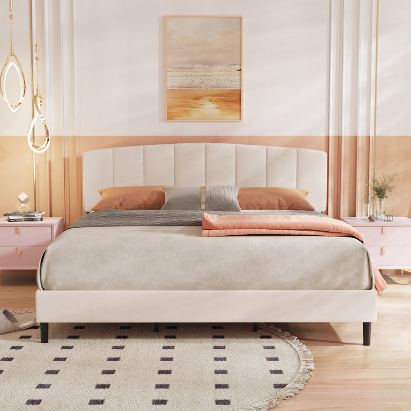 Lit plateforme tapissier, Très grand, Beige