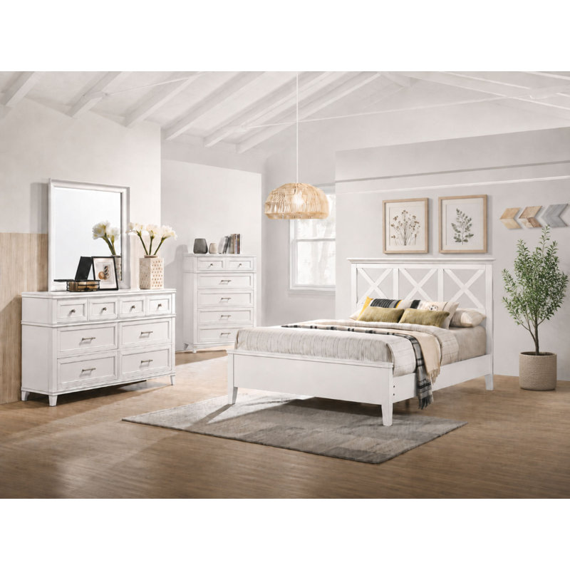 Ensemble de chambre avec grand lit 4 pièces Anahat X - Blanc, 4 Pcs: Bed, 2 Dressers, Mirror