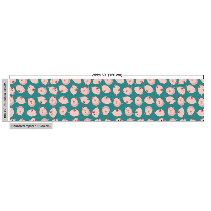 Ria Cartoon Layout of Piglets Farm Fabric