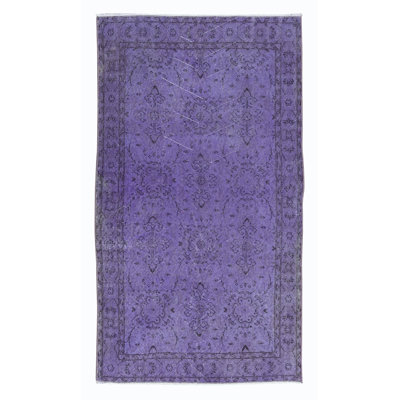 Petit tapis turc violet fait à la main de poils courts 3,8 x 6,7 pi pour décoration de cuisine, tapis de chambre d'enfant