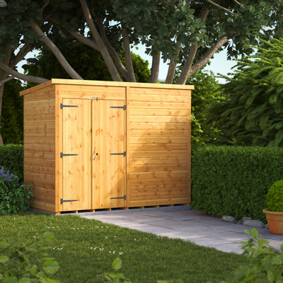 Powersheds 8 x 4ft Timber Tongue & Groove Windowless Pent Garden Shed, Double Doors