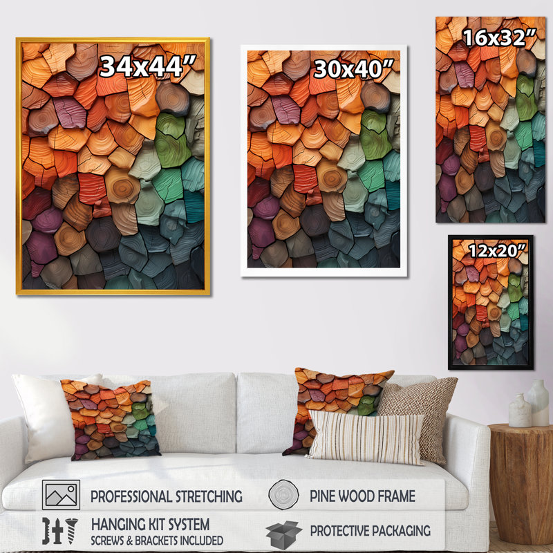 Collage de l'écorce orange - art mural arbre, H 32 po x l 24 po x P 1 po, Cadre photo noir