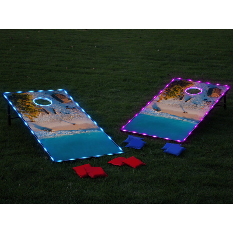 Ensemble de jeu de cornhole à DEL, ensemble de jeux de planches de cornhole de taille réglementaire 4 pi x 2 pi / 3 pi x 2 pi, jeu d'extérieur corn holes, jeu de corn hole avec 2 planches, 8 sacs de haricots