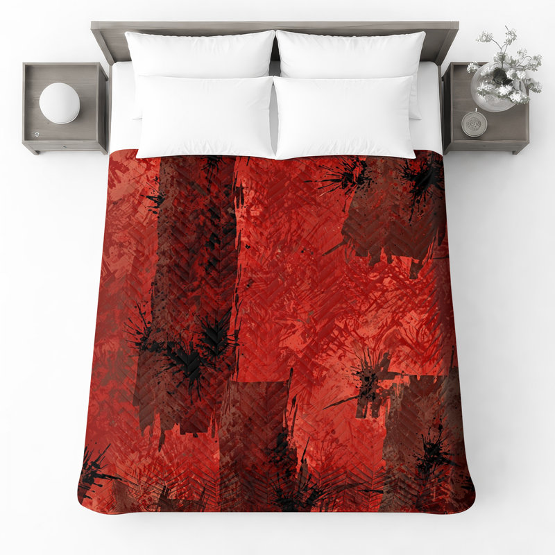 Couvre-lit matelassé rouge et noir texturé, Grand lit