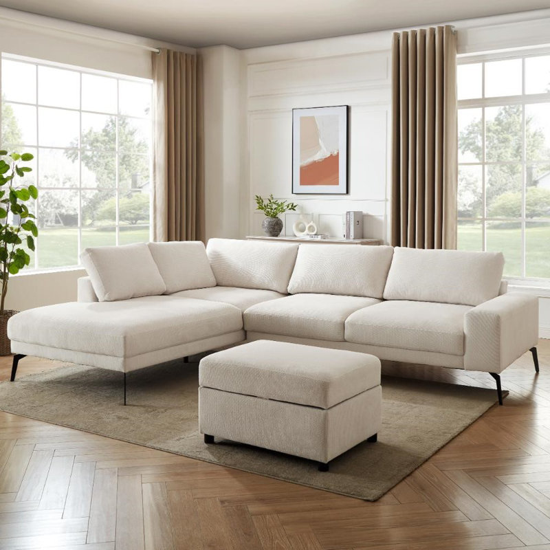 Derricka 5 Seater Sofa, Cream Linen Blend