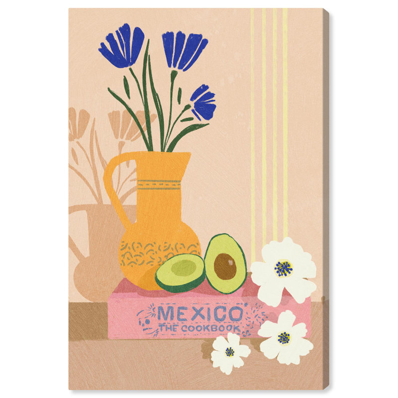 Mexico Cookbook and Avocado Canvas Print in Beige and Blue