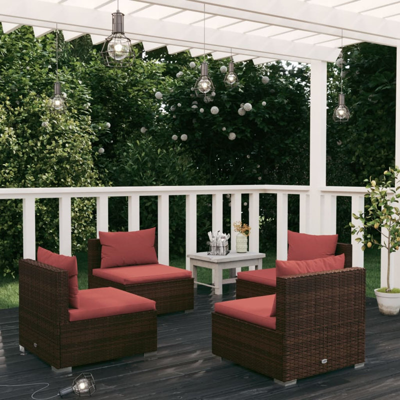 27.6" Wide Rectangle Patio Sectional Set with Cushions, Red, Brown