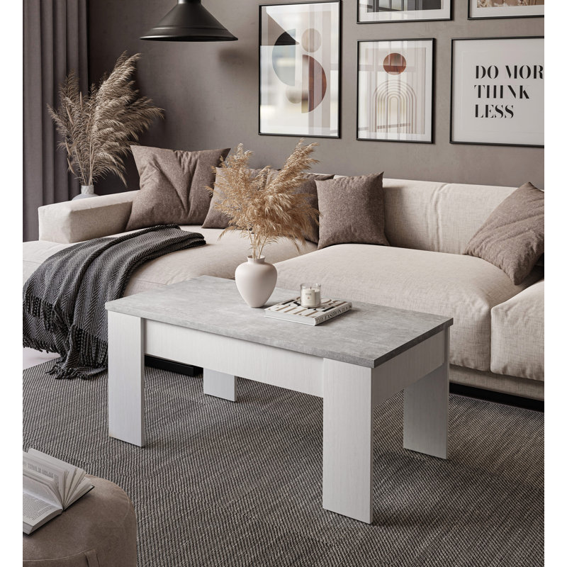Helenmae Height-Adjustable Coffee Table with Storage, Concrete Clay