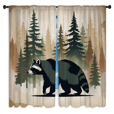 Raccoon And Pine Trees Window Curtains Raccoon Sheer & Room Darkening - 2 Panels