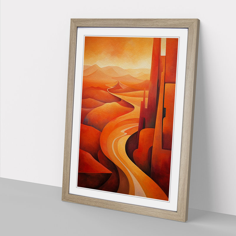 Desert Abstract - Single Picture Frame Print on Wood, 46" H x 34" W x 2" D, Oak