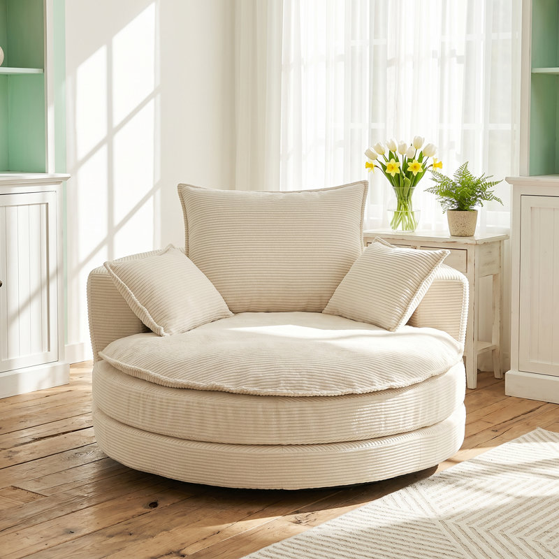 Fauteuil demi-tonneau en velours côtelé l 57,5 po x P 56,5 po x H 35,25 po Omni
