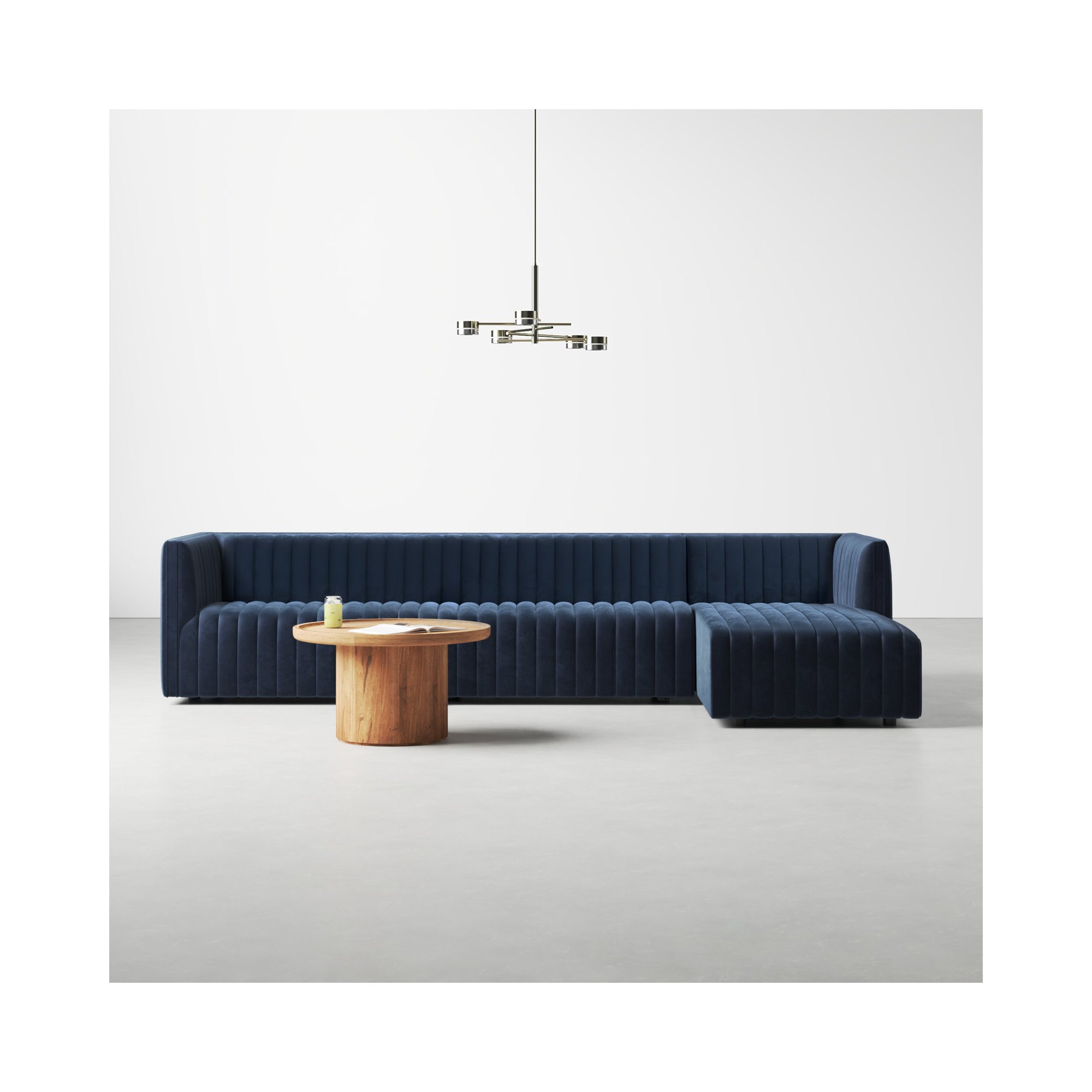 Brandt Upholstered Chaise L-Sectional, 26" H X 126" W X 64" D, Orly Natural Velvet, Right Hand Facing