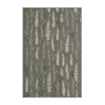 Machine Washable Botanical Brown Area Rug