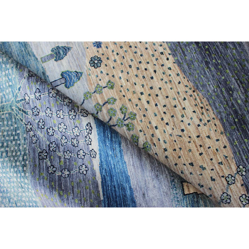 One-of-a-Kind High-Quality Hand-Knotted Blue/Beige/Gray Area Rug