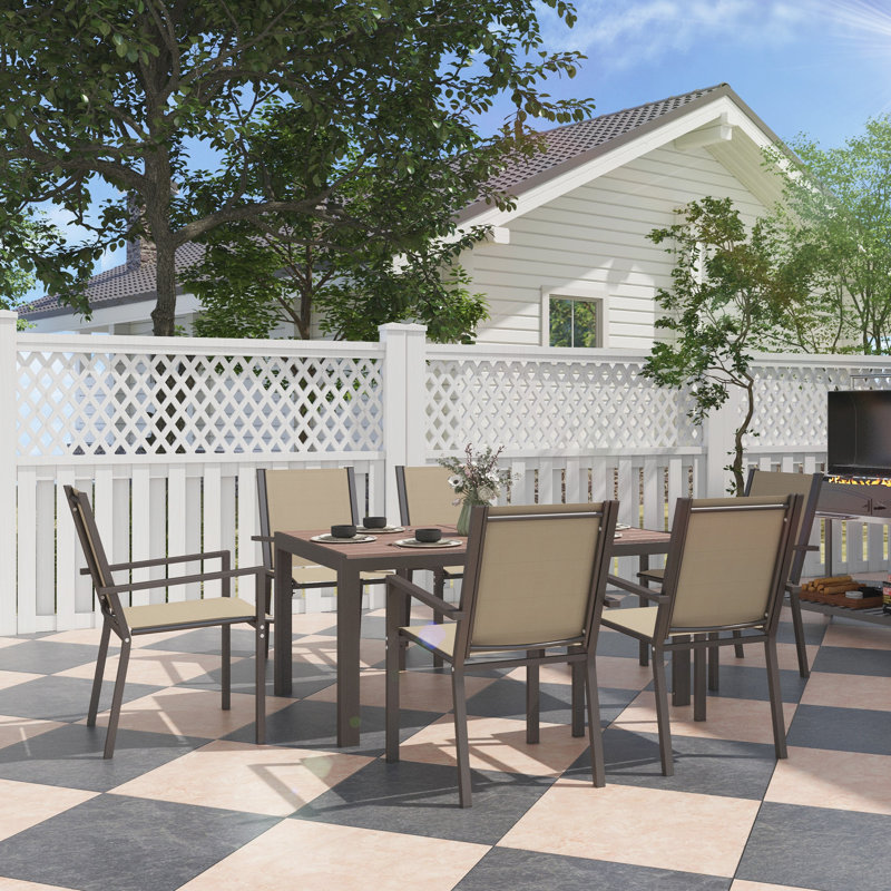 Red Barrel Studio 7 Piece Outdoor Dining Set with Table and 6 Stackable ...