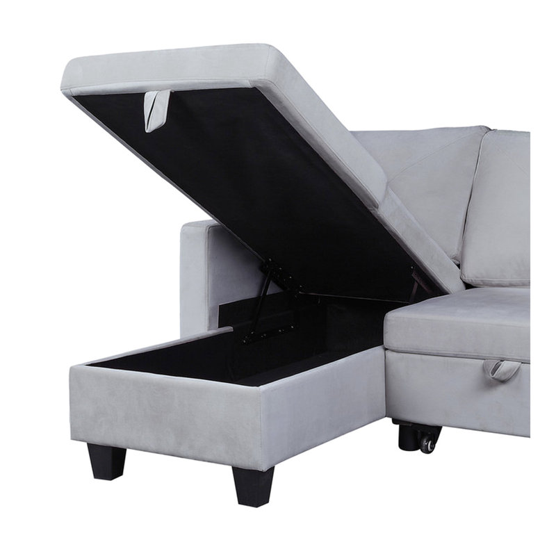Canapé-lit modulaire 82,5 po en velours réversible avec rangement - sièges rembourrés en mousse et ressorts ensachés