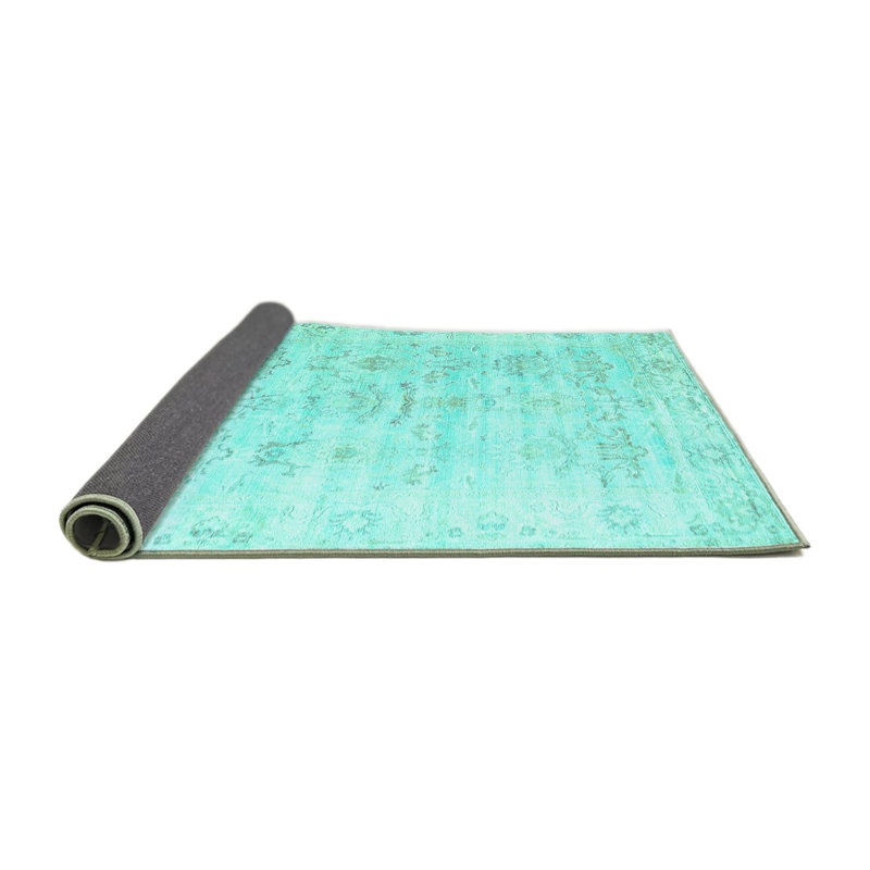 Tapis abstrait bleu fait à la machine, Rond 6 pi