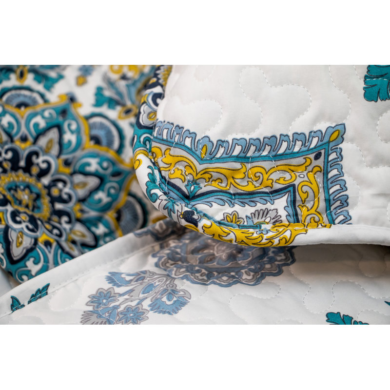 Infinity Microfiber Reversible Quilt Set, Aqua, Twin Quilt + 1 Standard Sham