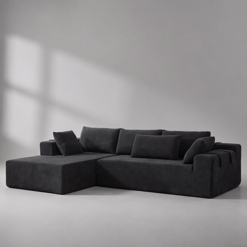 Canapé d'angle moderne en chenille, modulable, en forme de L, 108 pouces, avec 6 coussins, combinaison libre pour plus de flexibilité.
