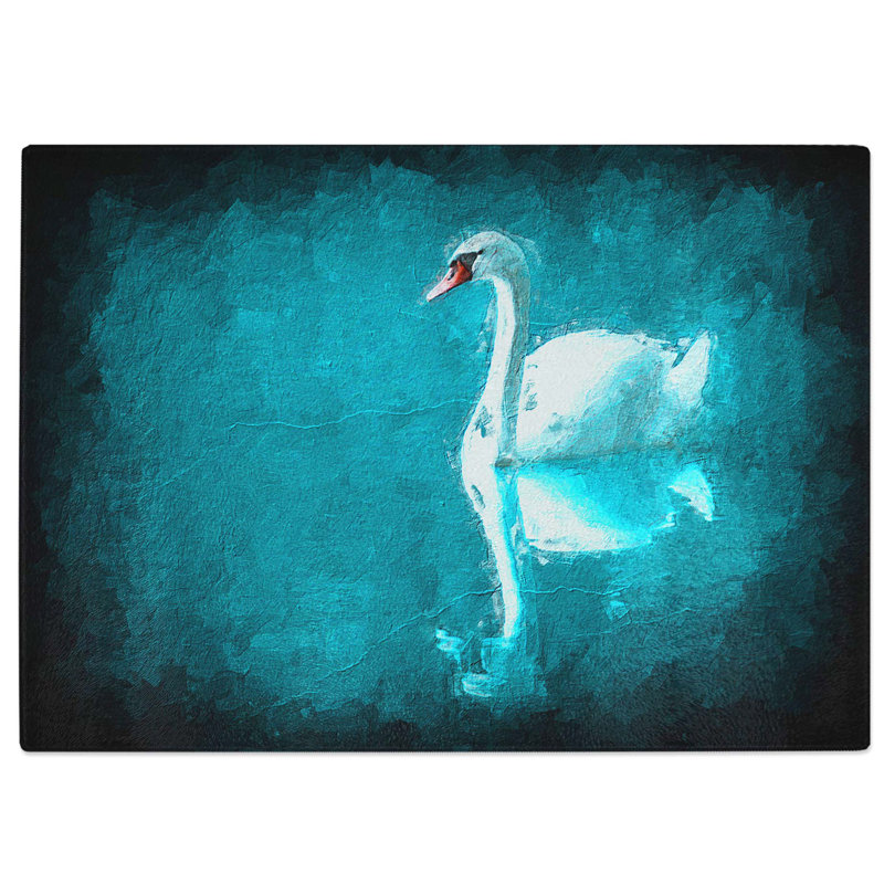 Tempered Glass White Swan on a Blue Lake in Abstract Chopping Board, 28.5 cm W x 20 cm L