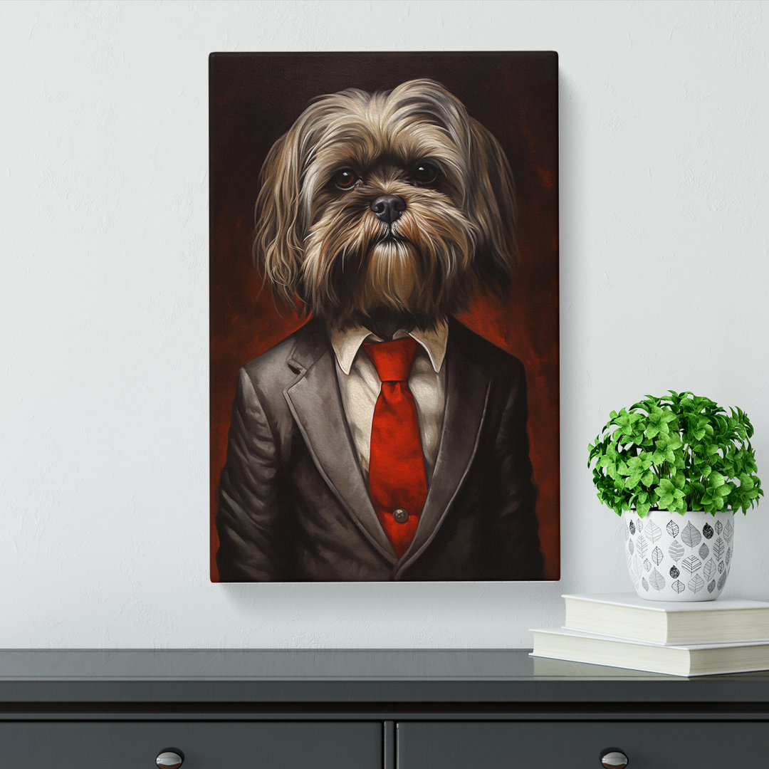 Shih Tzu in a Suit Painting No.2 - Wrapped Canvas